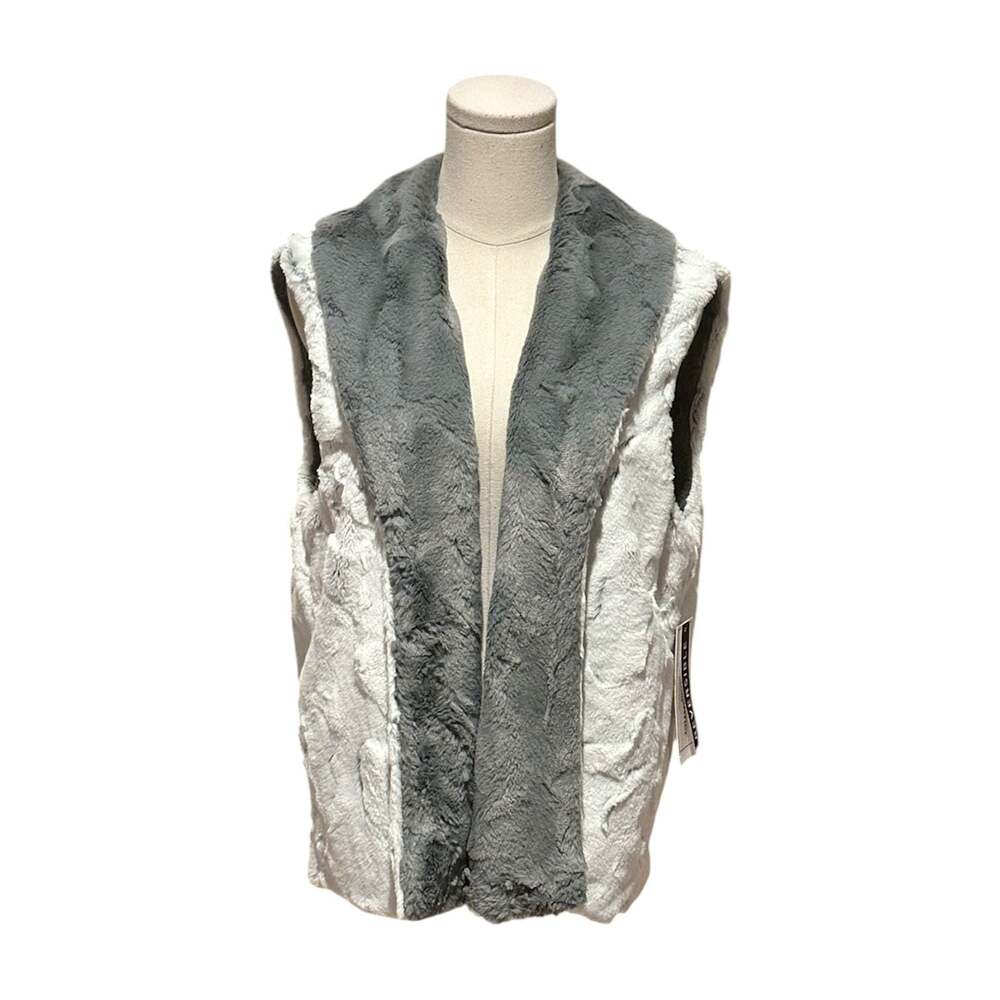 Alfred Dunner Reversible Faux Fur Vest - Gray and White Women’s Size Petite